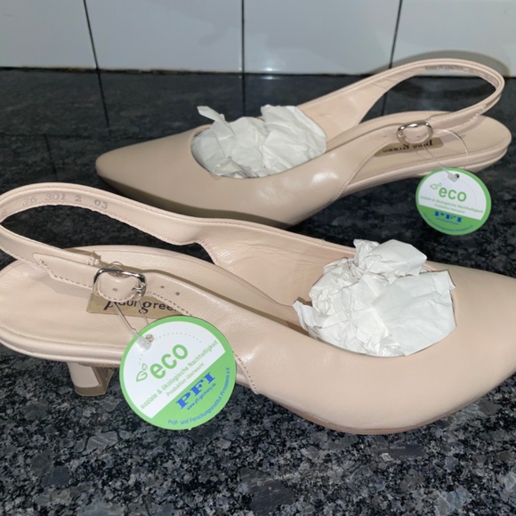 Paul Green Rio Heel Biscuit Leather Pointed Toe Kitten Slingback Beige Size 8.5 - Picture 3 of 8